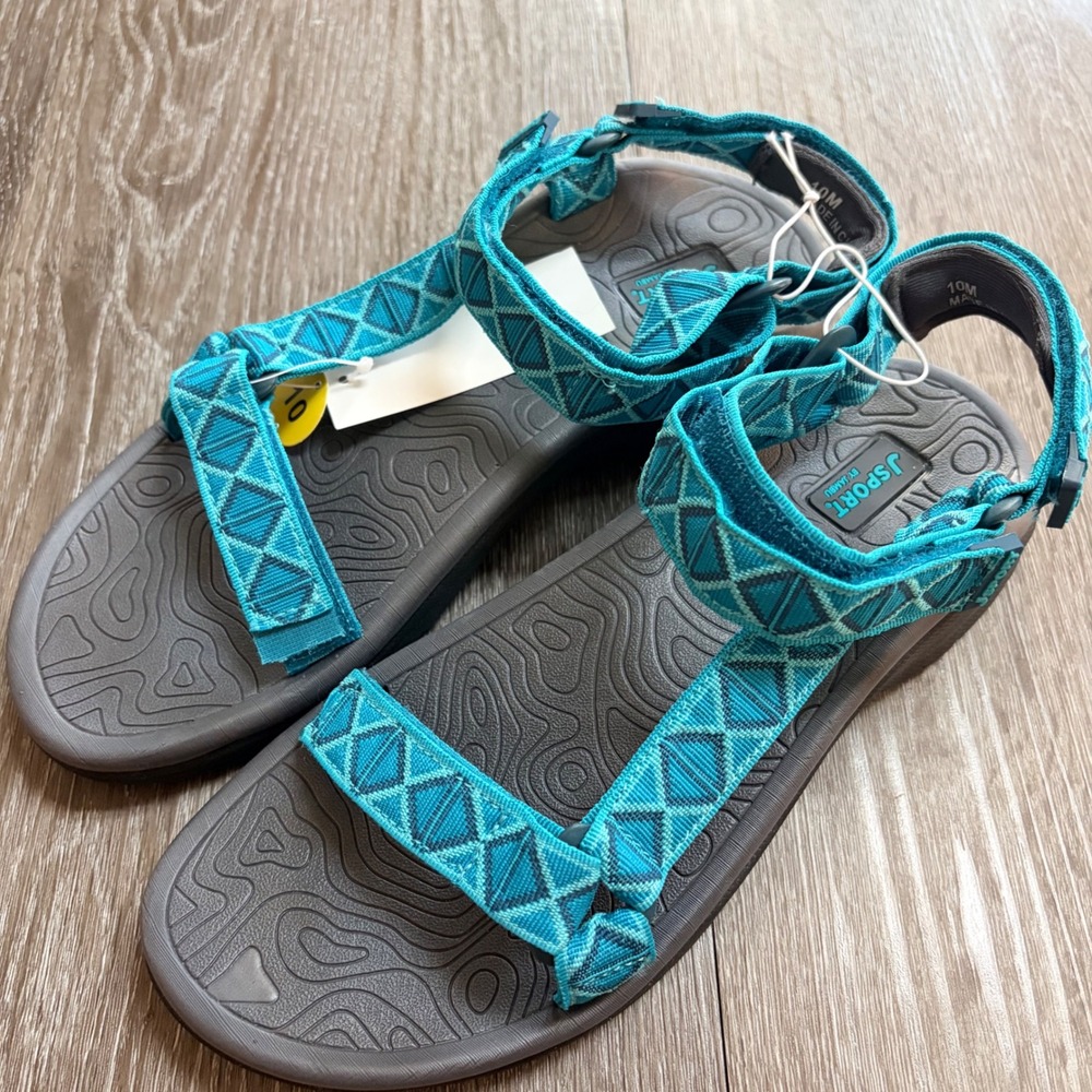 JSport by Jambu Womens Turquoise Geometric Strappy Athletic Sandals 10M NEW